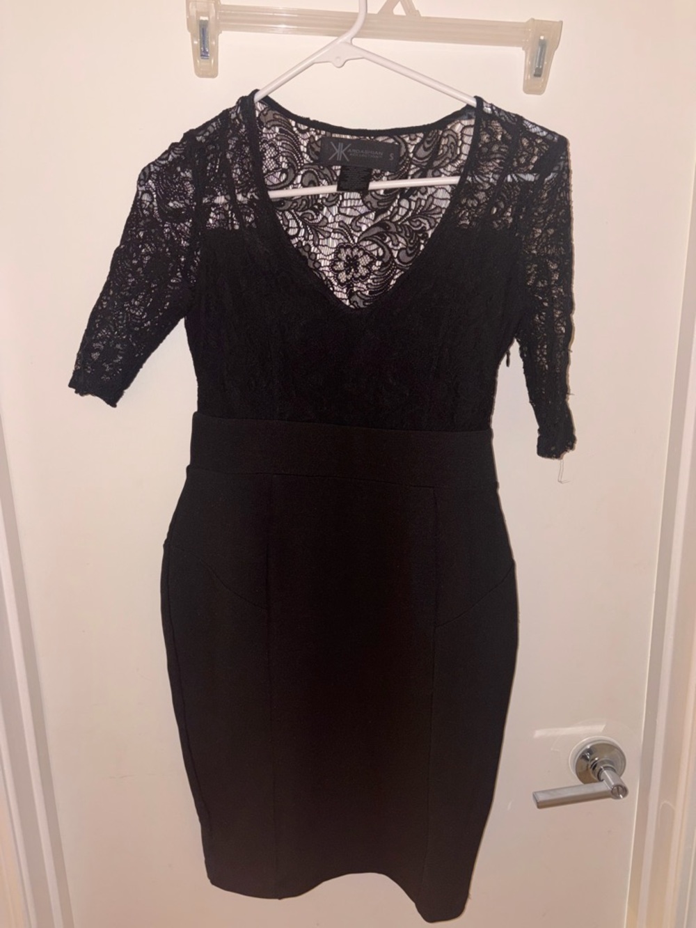 Kardashian Kollection Black Lace Midi Sheath Dress